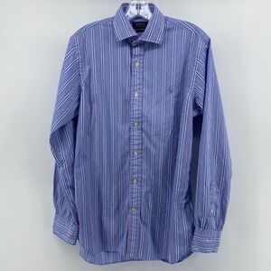 Polo Ralph Lauren Slim Fit Dress Shirt Mens 15.5/39 Blue Red White Striped Pony